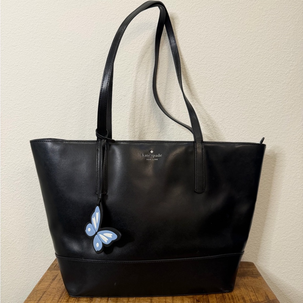 Kate Spade Adley large Black Tote with Blue Butterfly Charm - Picture 3 of 11